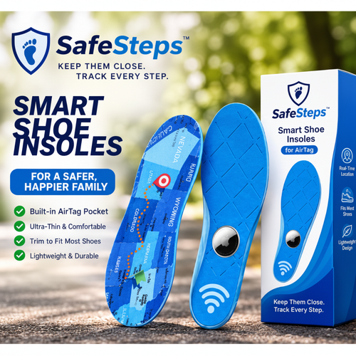 SafeSteps Smart Shoe Insoles hero shot with product box